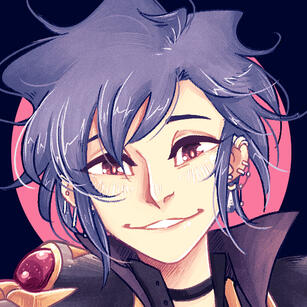 illustrated avatar of a person with white hair and gold eyes.